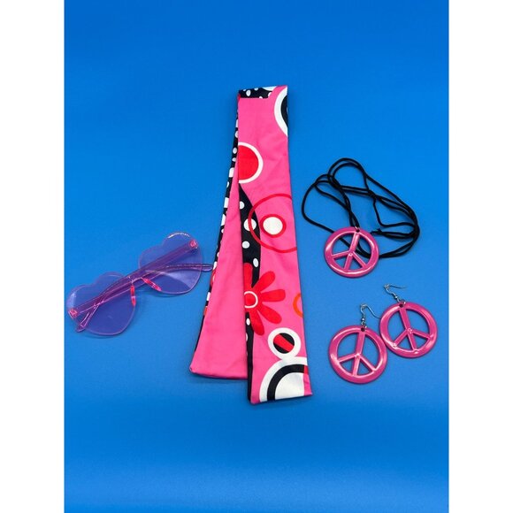 Girls Hippie Costume Set XL With Fringe Vest Flare Pants Heart Glasses & Accesso - Picture 2 of 7
